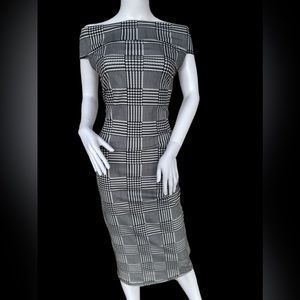 CBR NWT Houndstooth Print Off Shoulder Sheath Dress